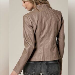 Lock & Love Tan Faux Leather Fitted Motto Jacket sz L